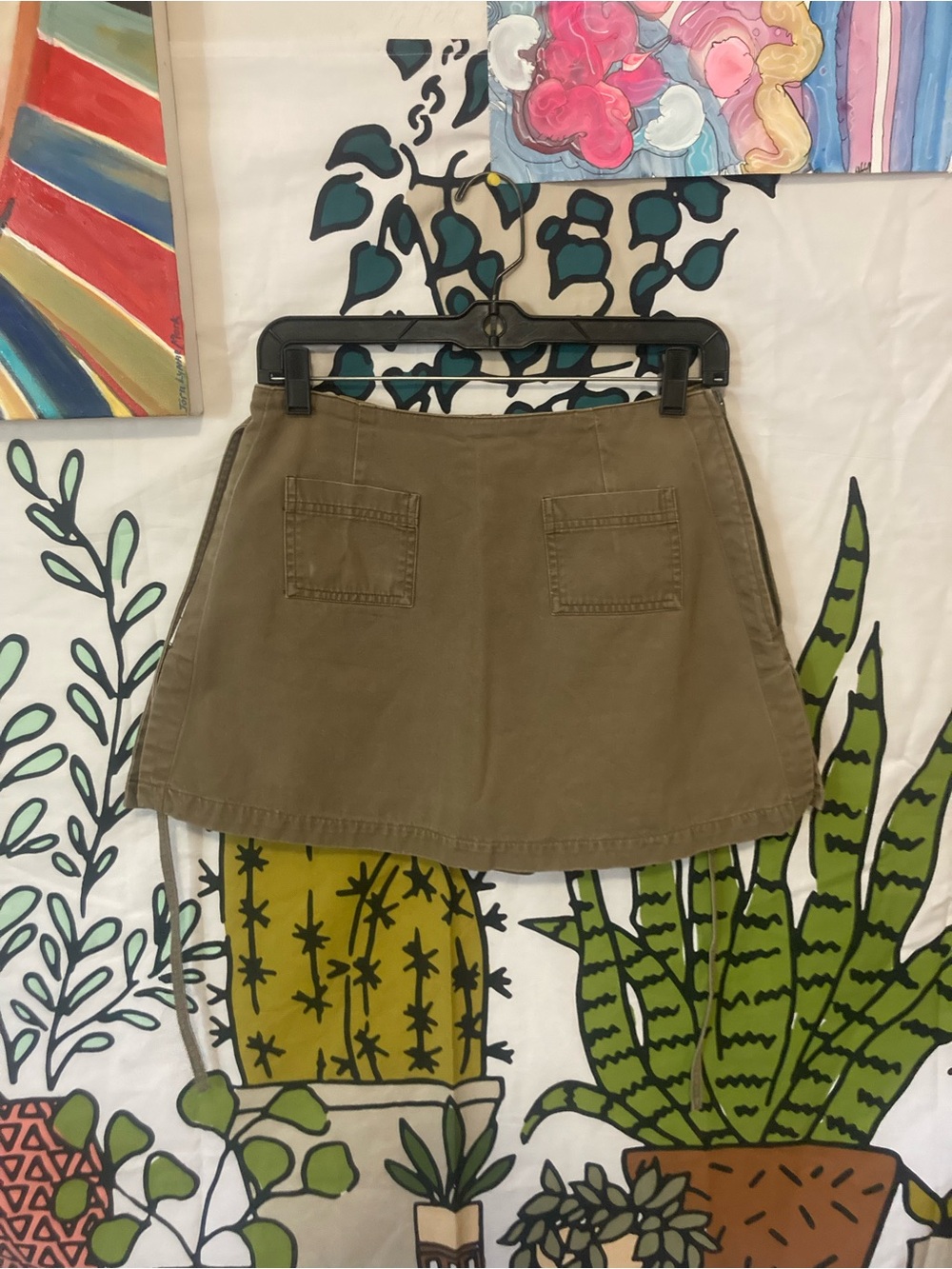 Express Olive Green Mini Skirt/Skort with Front Patch Pockets & back tie